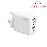 ที่ชาร์จพอร์ตคู่ 120W 3 PD Type-C และ USB สำหรับโทรศัพท์มือถือ ปลั๊ก UK, ปลั๊ก UK