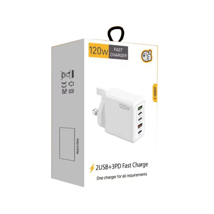 ที่ชาร์จพอร์ตคู่ 120W 3 PD Type-C และ USB สำหรับโทรศัพท์มือถือ ปลั๊ก UK, ปลั๊ก UK