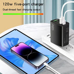 ที่ชาร์จพอร์ตคู่ 120W 3 PD Type-C และ USB สำหรับโทรศัพท์มือถือ ปลั๊ก UK, ปลั๊ก UK