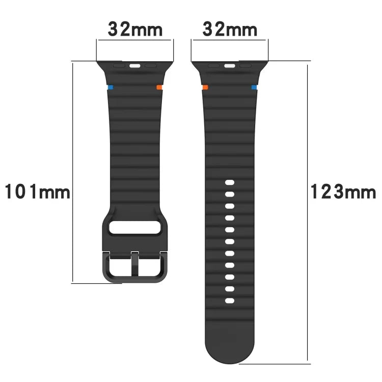 สายรัดนาฬิกาซิลิโคนลายเม็ดคลื่นเย็บ สำหรับ Apple Watch SE 2023 ขนาด 44 มม., สำหรับ Apple Watch SE 2023 ขนาด 40 มม., สำหรับ Apple Watch Ultra 2 ขนาด 49 มม., สำหรับ Apple Watch Series 9 ขนาด 45 มม.