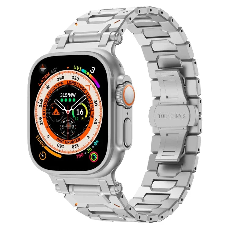 Pathfinder Stainless Steel Metal Watch Band, For Apple Watch Series 10 46mm, For Apple Watch SE 2023 44mm, For Apple Watch Ultra 2 49mm, For Apple Watch Series 9 45mm, For Apple Watch Ultra 49mm, For Apple Watch Series 8 45mm, For Apple Watch SE 2022 4...