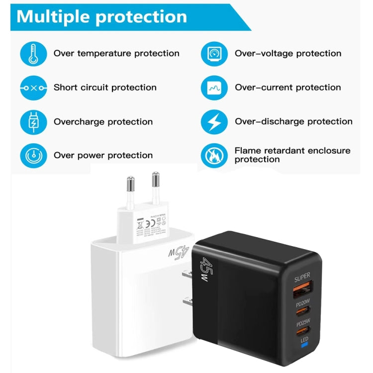 ที่ชาร์จ 45W PD3.0 / PPS Type-C + QC3.0 USB รองรับโปรโตคอลเต็มรูปแบบ, ปลั๊ก EU, PD3.0 / PPS Type-C + QC3.0 USB(ปลั๊ก EU)