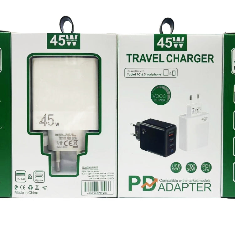 ที่ชาร์จ 45W PD3.0 / PPS Type-C + QC3.0 USB รองรับโปรโตคอลเต็มรูปแบบ, ปลั๊ก EU, PD3.0 / PPS Type-C + QC3.0 USB(ปลั๊ก EU)