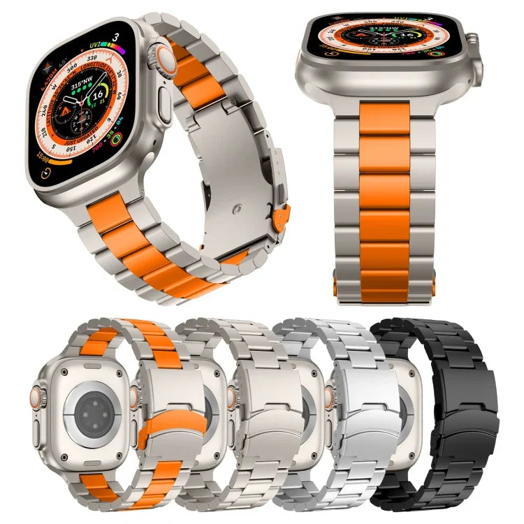 Three Beads Titanium Alloy Metal Watch Band, For Apple Watch Series 10 46mm, For Apple Watch Series 10 42mm, For Apple Watch SE 2023 44mm, For Apple Watch SE 2023 40mm, For Apple Watch Ultra 2 49mm, For Apple Watch Series 9 45mm                        ...