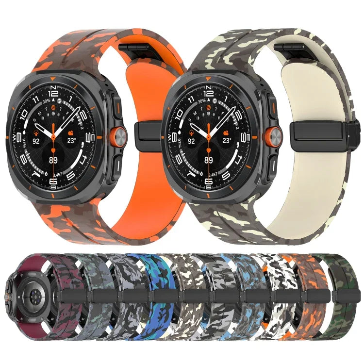 สายรัดนาฬิกาซิลิโคนพร้อมหัวเข็มขัดพับแม่เหล็ก สำหรับ Samsung Galaxy Watch Ultra 47mm