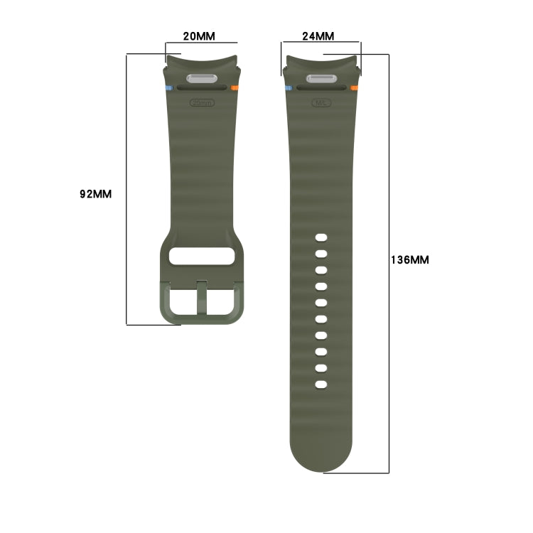 สายรัดนาฬิกาซิลิโคนลายเม็ดคลื่นเย็บพร้อมระบบปลดเร็ว สำหรับ Samsung Galaxy Watch 6 ขนาด 44 มม., สำหรับ Samsung Galaxy Watch 6 ขนาด 40 มม., สำหรับ Samsung Galaxy Watch 6 Classic ขนาด 43 มม., สำหรับ Samsung Galaxy Watch 5 Pro Golf Edition