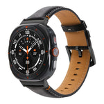 สายรัดนาฬิกาหนังแท้สีดำเย็บ พร้อมหัวเข็มขัด สำหรับ Samsung Galaxy Watch Ultra 47 มม.
