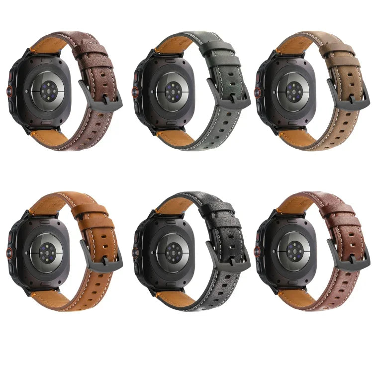 สายรัดนาฬิกาหนังแท้สีดำเย็บ พร้อมหัวเข็มขัด สำหรับ Samsung Galaxy Watch Ultra 47 มม.