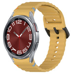 Wavy Grain Stitched Black Buckle Silicone Watch Band, For Samsung Galaxy Watch FE 40mm, For Samsung Galaxy Watch 7 40 / 44mm, For Samsung Galaxy Watch 6 Classic 43 / 47mm, For Samsung Galaxy Watch 6 40 / 44mm