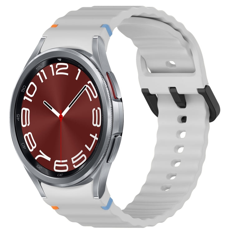Wavy Grain Stitched Black Buckle Silicone Watch Band, For Samsung Galaxy Watch FE 40mm, For Samsung Galaxy Watch 7 40 / 44mm, For Samsung Galaxy Watch 6 Classic 43 / 47mm, For Samsung Galaxy Watch 6 40 / 44mm