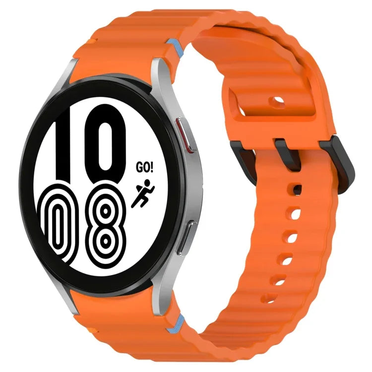 สายซิลิโคนลายเกรนคลื่นเย็บพร้อมบัคเคิลสีดำ สำหรับ Samsung Galaxy Watch 5 40 / 44 มม., สำหรับ Samsung Galaxy Watch 5 Pro, สำหรับ Samsung Galaxy Watch 4 40 / 44 มม., สำหรับ Samsung Galaxy Watch 4 Classic 42 / 46 มม.