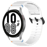 สายซิลิโคนลายเกรนคลื่นเย็บพร้อมบัคเคิลสีดำ สำหรับ Samsung Galaxy Watch 5 40 / 44 มม., สำหรับ Samsung Galaxy Watch 5 Pro, สำหรับ Samsung Galaxy Watch 4 40 / 44 มม., สำหรับ Samsung Galaxy Watch 4 Classic 42 / 46 มม.
