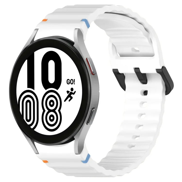 สายซิลิโคนลายเกรนคลื่นเย็บพร้อมบัคเคิลสีดำ สำหรับ Samsung Galaxy Watch 5 40 / 44 มม., สำหรับ Samsung Galaxy Watch 5 Pro, สำหรับ Samsung Galaxy Watch 4 40 / 44 มม., สำหรับ Samsung Galaxy Watch 4 Classic 42 / 46 มม.