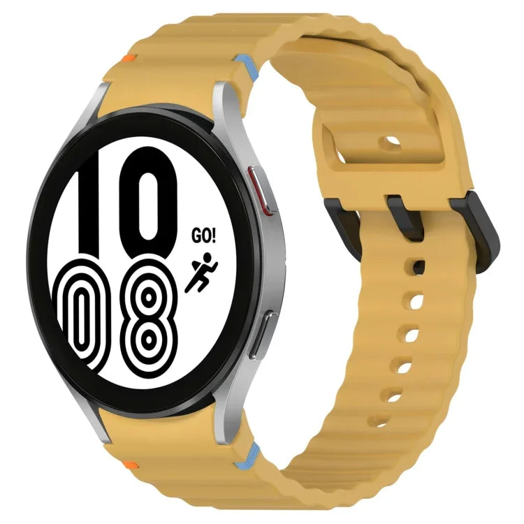 สายซิลิโคนลายเกรนคลื่นเย็บพร้อมบัคเคิลสีดำ สำหรับ Samsung Galaxy Watch 5 40 / 44 มม., สำหรับ Samsung Galaxy Watch 5 Pro, สำหรับ Samsung Galaxy Watch 4 40 / 44 มม., สำหรับ Samsung Galaxy Watch 4 Classic 42 / 46 มม.