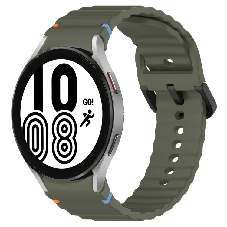 สายซิลิโคนลายเกรนคลื่นเย็บพร้อมบัคเคิลสีดำ สำหรับ Samsung Galaxy Watch 5 40 / 44 มม., สำหรับ Samsung Galaxy Watch 5 Pro, สำหรับ Samsung Galaxy Watch 4 40 / 44 มม., สำหรับ Samsung Galaxy Watch 4 Classic 42 / 46 มม.