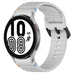 สายซิลิโคนลายเกรนคลื่นเย็บพร้อมบัคเคิลสีดำ สำหรับ Samsung Galaxy Watch 5 40 / 44 มม., สำหรับ Samsung Galaxy Watch 5 Pro, สำหรับ Samsung Galaxy Watch 4 40 / 44 มม., สำหรับ Samsung Galaxy Watch 4 Classic 42 / 46 มม.