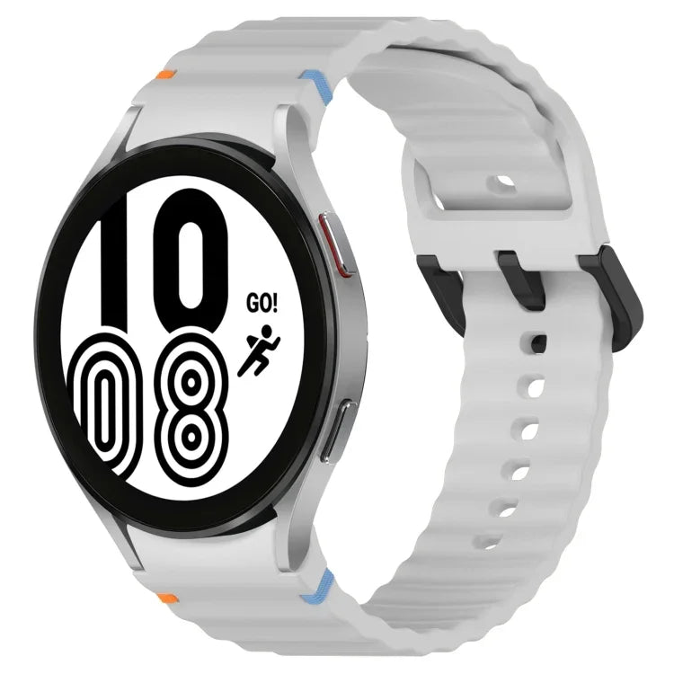 สายซิลิโคนลายเกรนคลื่นเย็บพร้อมบัคเคิลสีดำ สำหรับ Samsung Galaxy Watch 5 40 / 44 มม., สำหรับ Samsung Galaxy Watch 5 Pro, สำหรับ Samsung Galaxy Watch 4 40 / 44 มม., สำหรับ Samsung Galaxy Watch 4 Classic 42 / 46 มม.