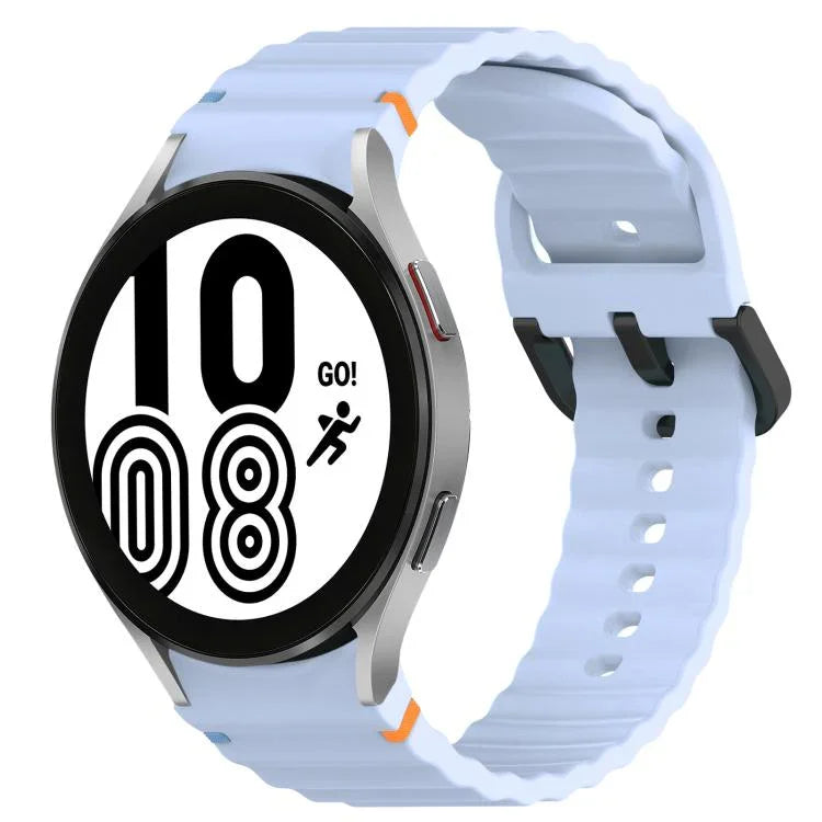 สายซิลิโคนลายเกรนคลื่นเย็บพร้อมบัคเคิลสีดำ สำหรับ Samsung Galaxy Watch 5 40 / 44 มม., สำหรับ Samsung Galaxy Watch 5 Pro, สำหรับ Samsung Galaxy Watch 4 40 / 44 มม., สำหรับ Samsung Galaxy Watch 4 Classic 42 / 46 มม.