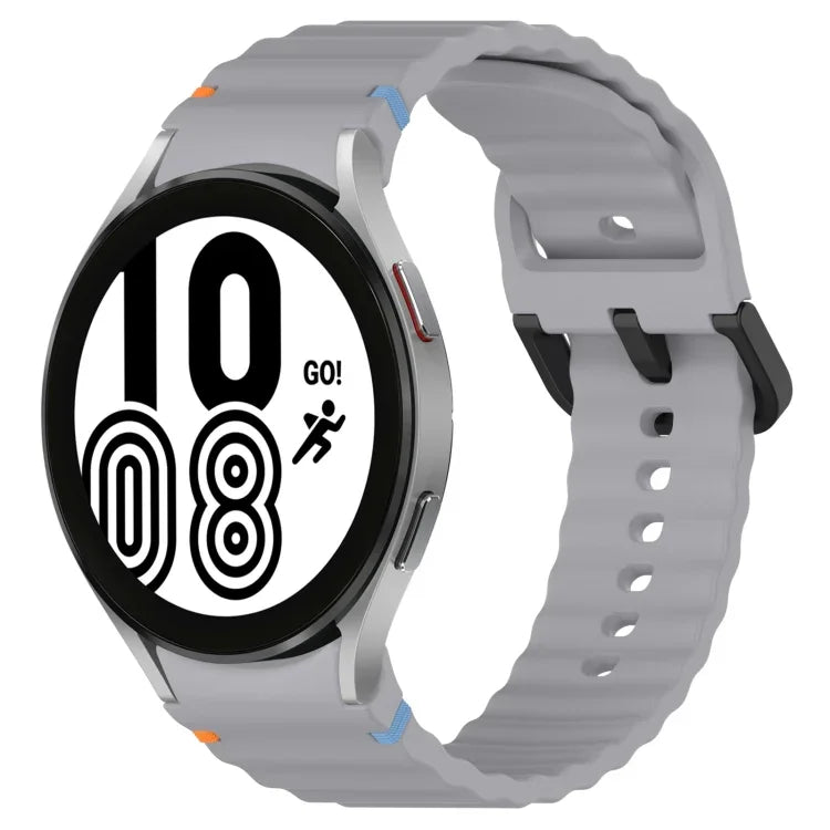 สายซิลิโคนลายเกรนคลื่นเย็บพร้อมบัคเคิลสีดำ สำหรับ Samsung Galaxy Watch 5 40 / 44 มม., สำหรับ Samsung Galaxy Watch 5 Pro, สำหรับ Samsung Galaxy Watch 4 40 / 44 มม., สำหรับ Samsung Galaxy Watch 4 Classic 42 / 46 มม.