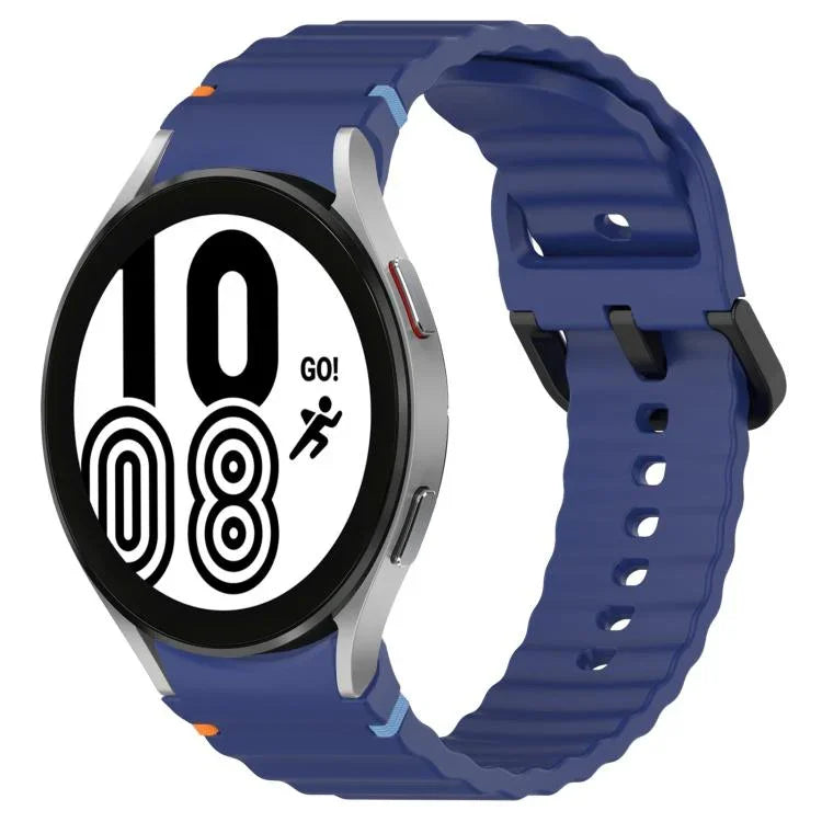 สายซิลิโคนลายเกรนคลื่นเย็บพร้อมบัคเคิลสีดำ สำหรับ Samsung Galaxy Watch 5 40 / 44 มม., สำหรับ Samsung Galaxy Watch 5 Pro, สำหรับ Samsung Galaxy Watch 4 40 / 44 มม., สำหรับ Samsung Galaxy Watch 4 Classic 42 / 46 มม.