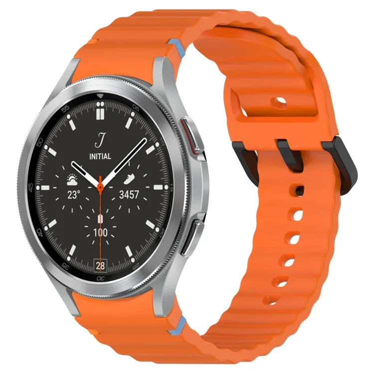 สายซิลิโคนลายเกรนคลื่นเย็บพร้อมบัคเคิลสีดำ สำหรับ Samsung Galaxy Watch 5 40 / 44 มม., สำหรับ Samsung Galaxy Watch 5 Pro, สำหรับ Samsung Galaxy Watch 4 40 / 44 มม., สำหรับ Samsung Galaxy Watch 4 Classic 42 / 46 มม.