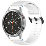 สายซิลิโคนลายเกรนคลื่นเย็บพร้อมบัคเคิลสีดำ สำหรับ Samsung Galaxy Watch 5 40 / 44 มม., สำหรับ Samsung Galaxy Watch 5 Pro, สำหรับ Samsung Galaxy Watch 4 40 / 44 มม., สำหรับ Samsung Galaxy Watch 4 Classic 42 / 46 มม.