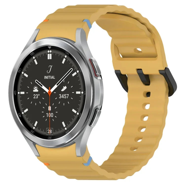 สายซิลิโคนลายเกรนคลื่นเย็บพร้อมบัคเคิลสีดำ สำหรับ Samsung Galaxy Watch 5 40 / 44 มม., สำหรับ Samsung Galaxy Watch 5 Pro, สำหรับ Samsung Galaxy Watch 4 40 / 44 มม., สำหรับ Samsung Galaxy Watch 4 Classic 42 / 46 มม.