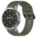 สายซิลิโคนลายเกรนคลื่นเย็บพร้อมบัคเคิลสีดำ สำหรับ Samsung Galaxy Watch 5 40 / 44 มม., สำหรับ Samsung Galaxy Watch 5 Pro, สำหรับ Samsung Galaxy Watch 4 40 / 44 มม., สำหรับ Samsung Galaxy Watch 4 Classic 42 / 46 มม.