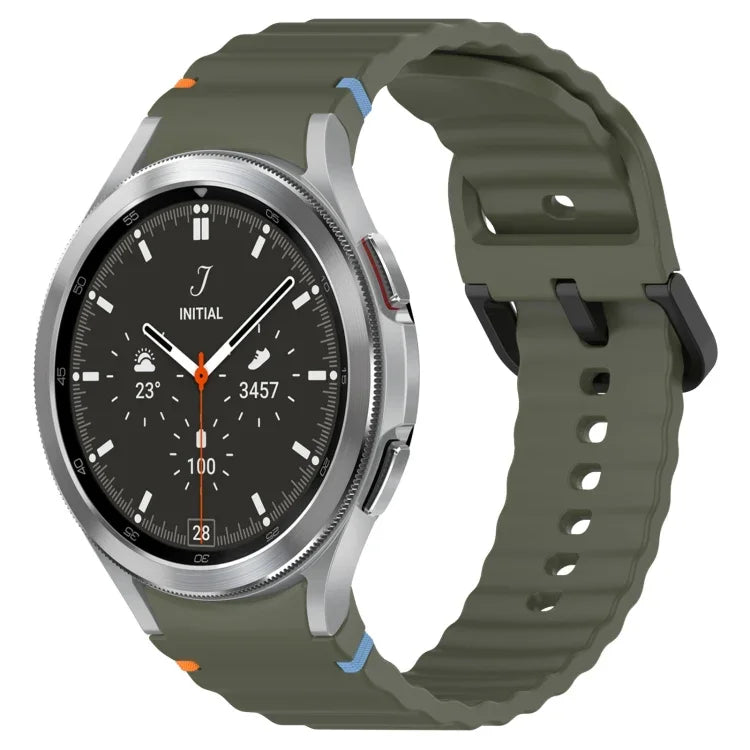 สายซิลิโคนลายเกรนคลื่นเย็บพร้อมบัคเคิลสีดำ สำหรับ Samsung Galaxy Watch 5 40 / 44 มม., สำหรับ Samsung Galaxy Watch 5 Pro, สำหรับ Samsung Galaxy Watch 4 40 / 44 มม., สำหรับ Samsung Galaxy Watch 4 Classic 42 / 46 มม.