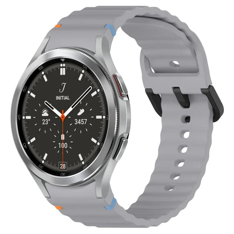 สายซิลิโคนลายเกรนคลื่นเย็บพร้อมบัคเคิลสีดำ สำหรับ Samsung Galaxy Watch 5 40 / 44 มม., สำหรับ Samsung Galaxy Watch 5 Pro, สำหรับ Samsung Galaxy Watch 4 40 / 44 มม., สำหรับ Samsung Galaxy Watch 4 Classic 42 / 46 มม.