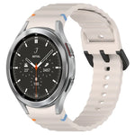 สายซิลิโคนลายเกรนคลื่นเย็บพร้อมบัคเคิลสีดำ สำหรับ Samsung Galaxy Watch 5 40 / 44 มม., สำหรับ Samsung Galaxy Watch 5 Pro, สำหรับ Samsung Galaxy Watch 4 40 / 44 มม., สำหรับ Samsung Galaxy Watch 4 Classic 42 / 46 มม.
