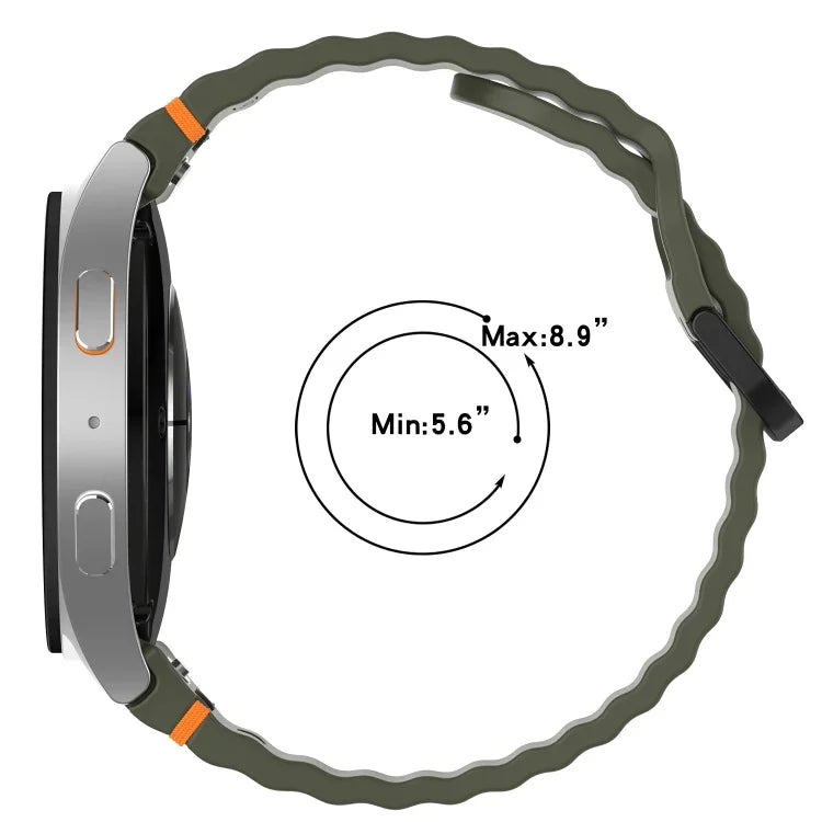 สายซิลิโคนลายเกรนคลื่นเย็บพร้อมบัคเคิลสีดำ สำหรับ Samsung Galaxy Watch 5 40 / 44 มม., สำหรับ Samsung Galaxy Watch 5 Pro, สำหรับ Samsung Galaxy Watch 4 40 / 44 มม., สำหรับ Samsung Galaxy Watch 4 Classic 42 / 46 มม.