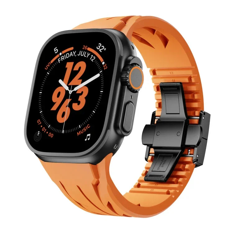 สายรัดนาฬิกาซิลิโคนหัวเข็มขัดผีเสื้อสแตนเลสสีดำ Tailor สำหรับ Apple Watch 44 มม. / 45 มม. / 46 มม. / 49 มม.