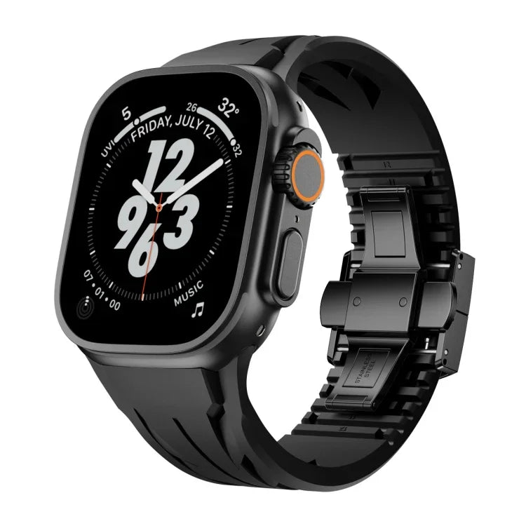 สายรัดนาฬิกาซิลิโคนหัวเข็มขัดผีเสื้อสแตนเลสสีดำ Tailor สำหรับ Apple Watch 44 มม. / 45 มม. / 46 มม. / 49 มม.