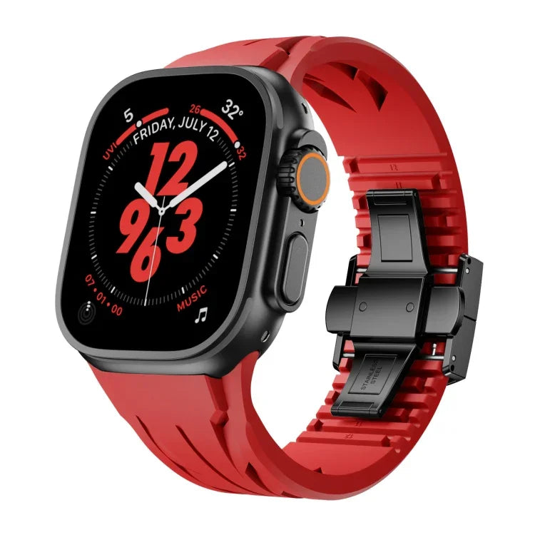 สายรัดนาฬิกาซิลิโคนหัวเข็มขัดผีเสื้อสแตนเลสสีดำ Tailor สำหรับ Apple Watch 44 มม. / 45 มม. / 46 มม. / 49 มม.