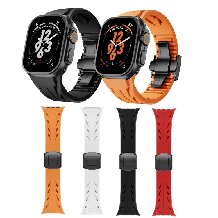 สายรัดนาฬิกาซิลิโคนหัวเข็มขัดผีเสื้อสแตนเลสสีดำ Tailor สำหรับ Apple Watch 44 มม. / 45 มม. / 46 มม. / 49 มม.