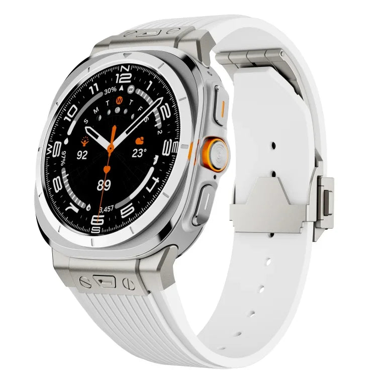 สายรัดนาฬิกาซิลิโคนหัวต่อไทเทเนียมหัวเข็มขัดเงิน สำหรับ Samsung Galaxy Watch Ultra 47 มม. / Ultra 2025