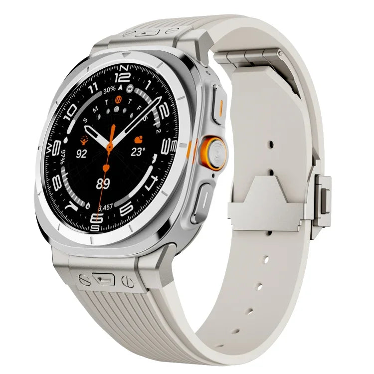 Titanium Connector Silver Buckle Silicone Watch Band, For Samsung Galaxy Watch Ultra 47mm / Ultra 2025