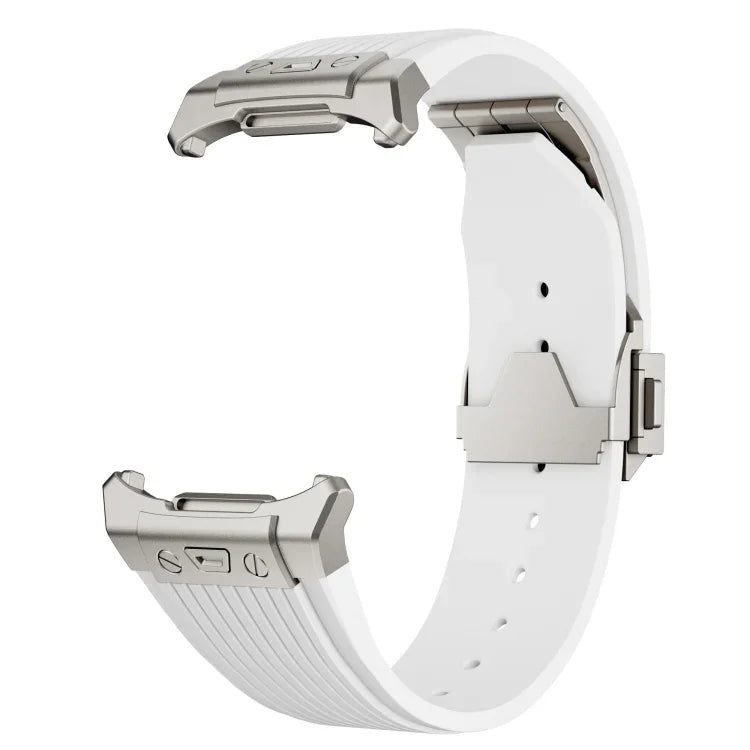 Titanium Connector Silver Buckle Silicone Watch Band, For Samsung Galaxy Watch Ultra 47mm / Ultra 2025