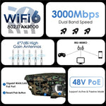 WAVLINK WN588HX3 AX3000 ตัวขยายสัญญาณ WiFi กลางแจ้งพร้อมเสาอากาศ 6 เสา สองย่านความถี่ WiFi รีพีตเตอร์, ปลั๊ก US, ปลั๊ก EU, ปลั๊ก UK, ปลั๊ก AU