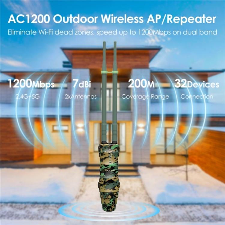 WAVLINK WN570HA2 เราเตอร์ไร้สายกันน้ำ IP67 สำหรับกลางแจ้ง WiFi Extender AC1200 ดูอัลแบนด์ ปลั๊ก US, ปลั๊ก EU, ปลั๊ก UK, ปลั๊ก AU