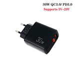 ที่ชาร์จ PD31 30W USB-C / Type-C + USB-A พร้อมสายข้อมูล 2-in-1 Type-C+8 Pin ปลั๊ก EU, ปลั๊ก EU + สายข้อมูล 2-in-1