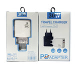 ที่ชาร์จ PD31 30W USB-C / Type-C + USB-A พร้อมสายข้อมูล 2-in-1 Type-C+8 Pin ปลั๊ก EU, ปลั๊ก EU + สายข้อมูล 2-in-1