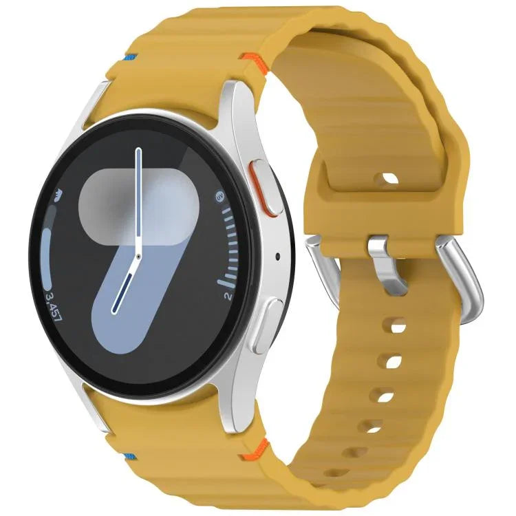 สายรัดนาฬิกาซิลิโคนลายคลื่นเย็บหัวเข็มขัดเงิน สำหรับ Samsung Galaxy Watch 7 40 / 44mm