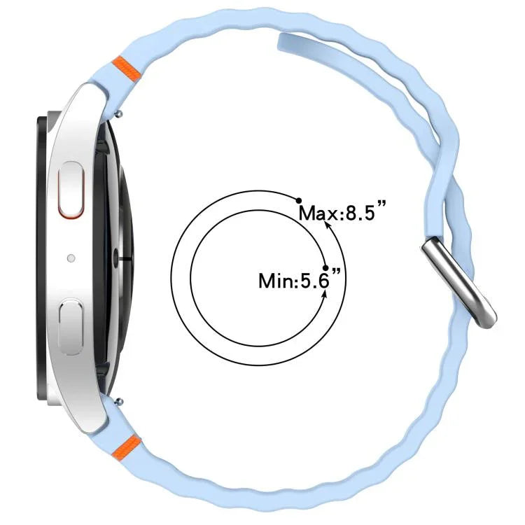 สายรัดนาฬิกาซิลิโคนลายคลื่นเย็บหัวเข็มขัดเงิน สำหรับ Samsung Galaxy Watch 7 40 / 44mm