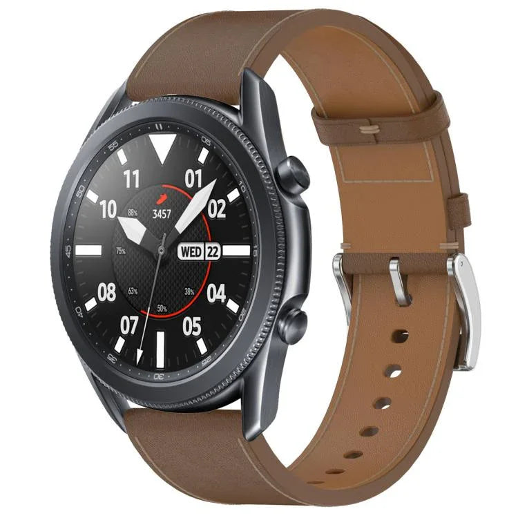 สายรัดนาฬิกาหนังขนาด 22 มม. พร้อมปุ่มกด สำหรับ Samsung Galaxy Watch3 45mm