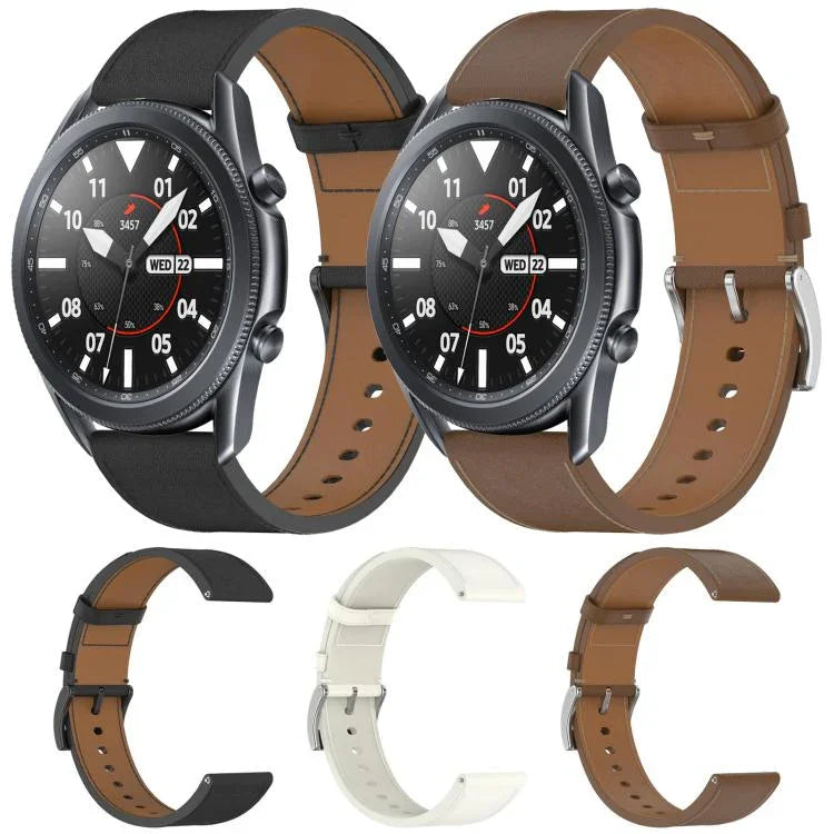 สายรัดนาฬิกาหนังขนาด 22 มม. พร้อมปุ่มกด สำหรับ Samsung Galaxy Watch3 45mm