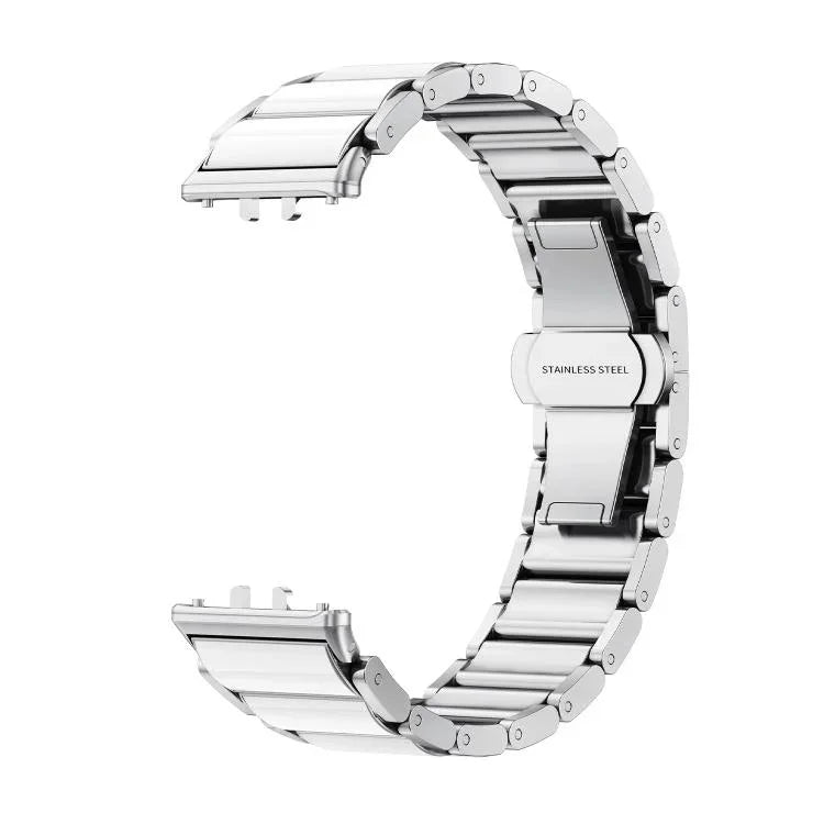 สายรัดนาฬิกาโลหะเซรามิกสีขาวหัวเข็มขัดผีเสื้อ สำหรับ Samsung Galaxy Fit 3