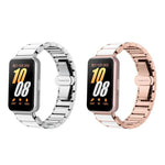 สายรัดนาฬิกาโลหะเซรามิกสีขาวหัวเข็มขัดผีเสื้อ สำหรับ Samsung Galaxy Fit 3