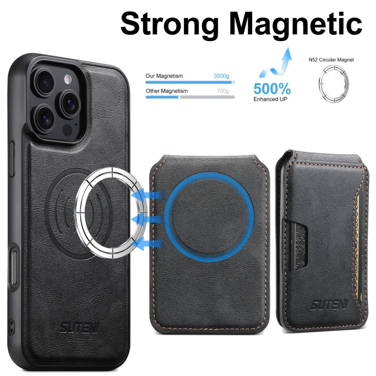 เคสหนังลายหนังวัว Suteni M3 พร้อมกระเป๋าใส่บัตร MagSafe สำหรับ iPhone 13 Pro Max, สำหรับ iPhone 13 Pro, สำหรับ iPhone 13, สำหรับ iPhone 12, สำหรับ iPhone 12 Pro Max, สำหรับ iPhone 12 Pro